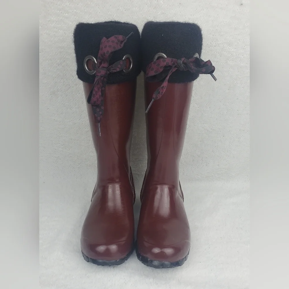 BOGS Alex Solids Lined Rain Boot Women's 6 Ribbon Black Brown Port Red‎